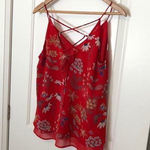 Flowy, red floral, spaghetti strap, layered tank